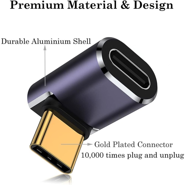 USB-C 90 Graders Adapter (2-pakning), USB-C Hann til USB-C Hunn