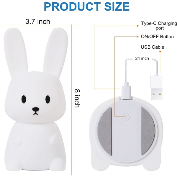 Baby Touch Rabbit Night Light 7 Farger | USB Oppladbar Natt