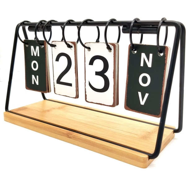 1 skrivbordskalender i trä, flip-kalender, retro permanent skrivbord