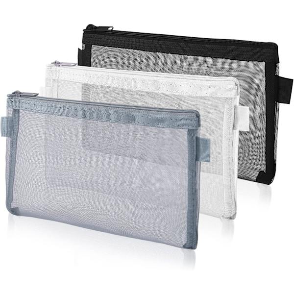Sæt af 3 (Sort, Hvid, Grå) Transparent Blyantpung Kosmetik