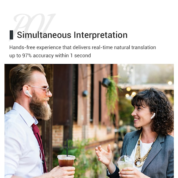 1 stk Intelligente Bluetooth-oversettelseshodetelefoner støtter 127 språk