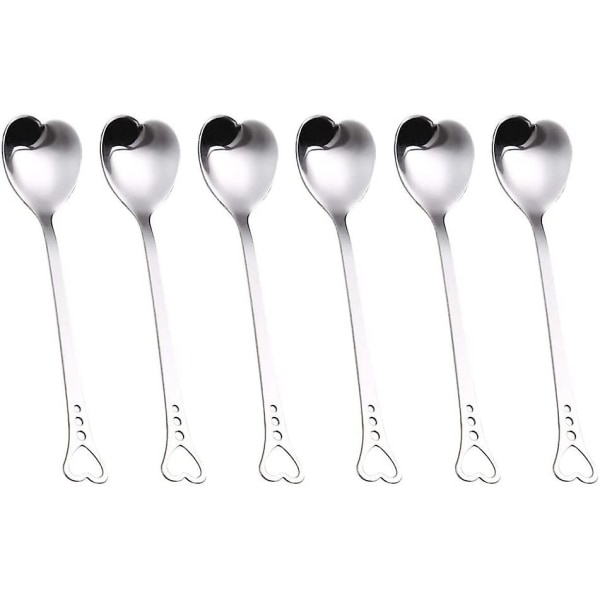 6 stk. rustfrit stål hjerteformede skeer søde scoop omrøringsske dessert ske til kage kaffe