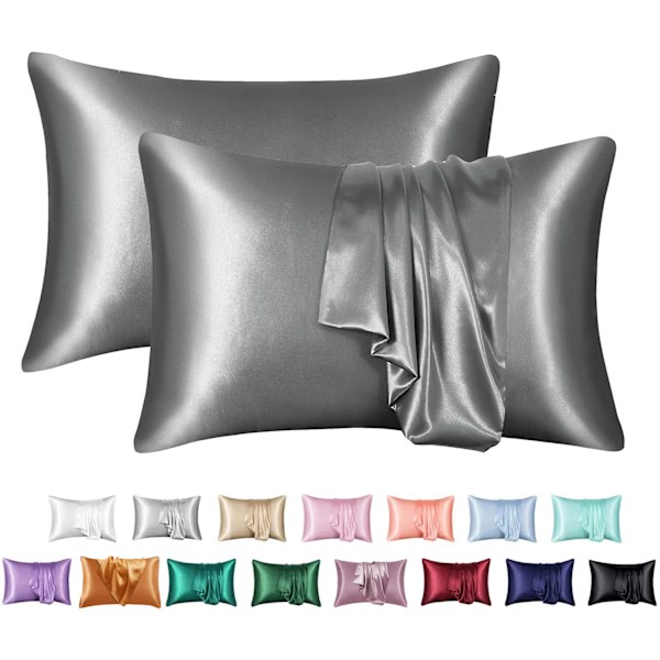 Satin Örngott - Kuddfodral - 50 x 66 cm - Set om 2 Mörkgrå