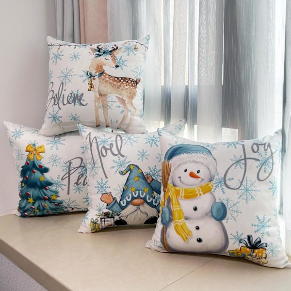 Set med 4 julblå kollektion kuddfodral - 45 x 45 cm Dekorativa örngott i bomull och linne för jul