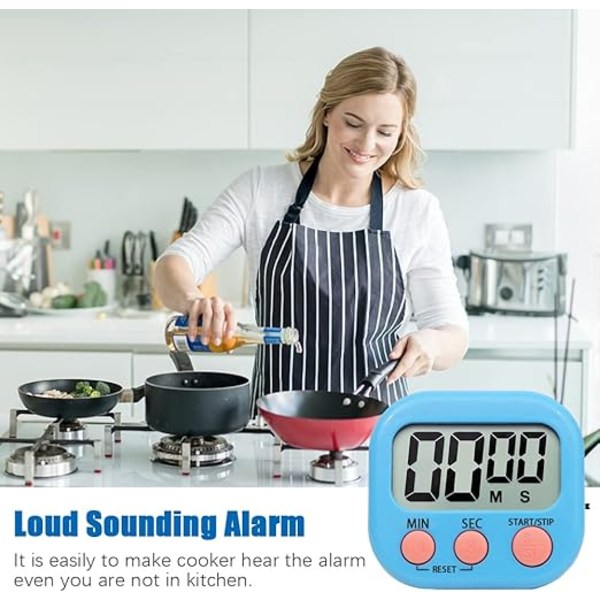 Magnetisk køkkenur med stort LCD-display, timere til madlavning, studier, høj alarm og nedtælling
