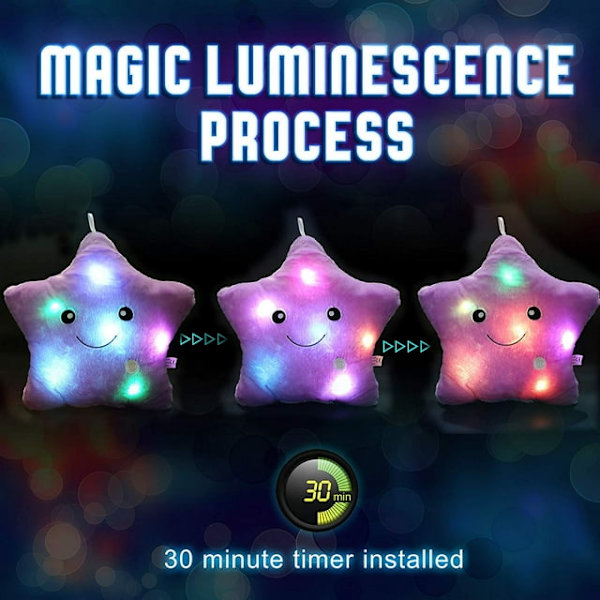Kreativ Twinkle Glowing Stars Form Plys Throw Pillow, LED Natlys Pude Hynder Fyldte Legetøj Gaver til Børn, Jul (Lilla)