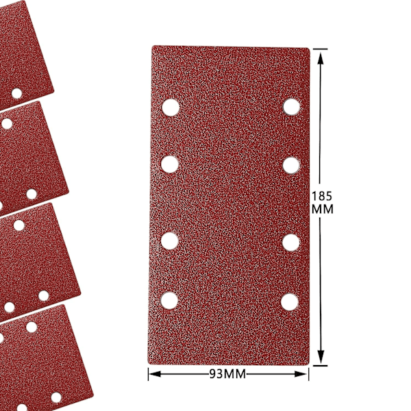 Förpackning med 30 slippapper 93 x 185 mm - Fyrkantigt kardborrepapper 8 hål - Korn 150 - Idealisk för slipning, polering