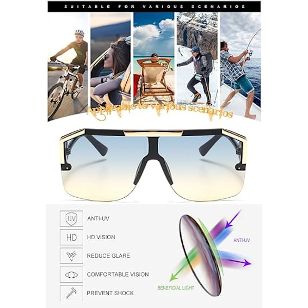 FlatTopSquareSolbrillerForMennKvinnerOnePieceShadesSemi-RimlessFram