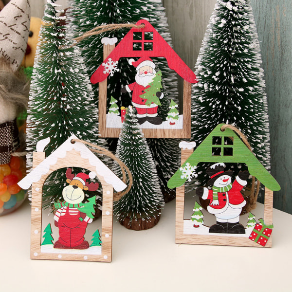 3 pieces of Christmas decorations made of wooden craft, laser