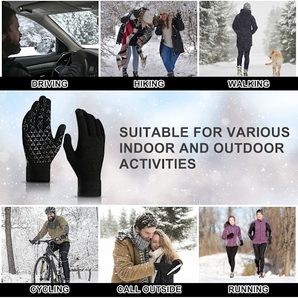 Svart - 1 x vinterhandskar för män och kvinnor, halkfria, varm fleece
