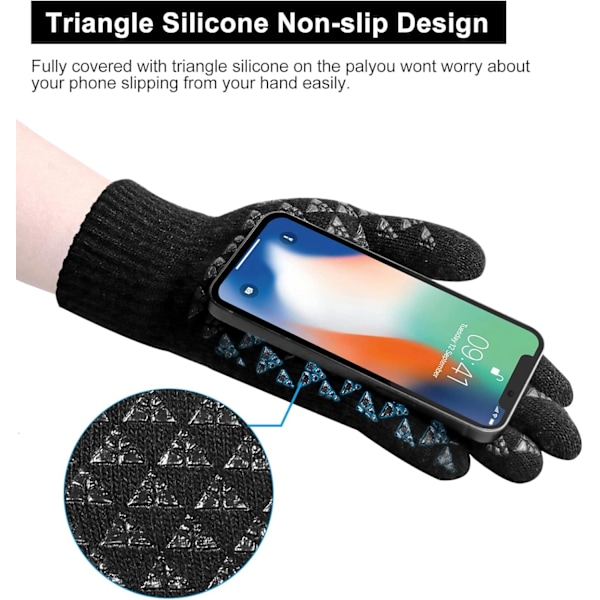 Musta - 1 x talvikäsineet miehille ja naisille, liukumattomat, lämmin fleece