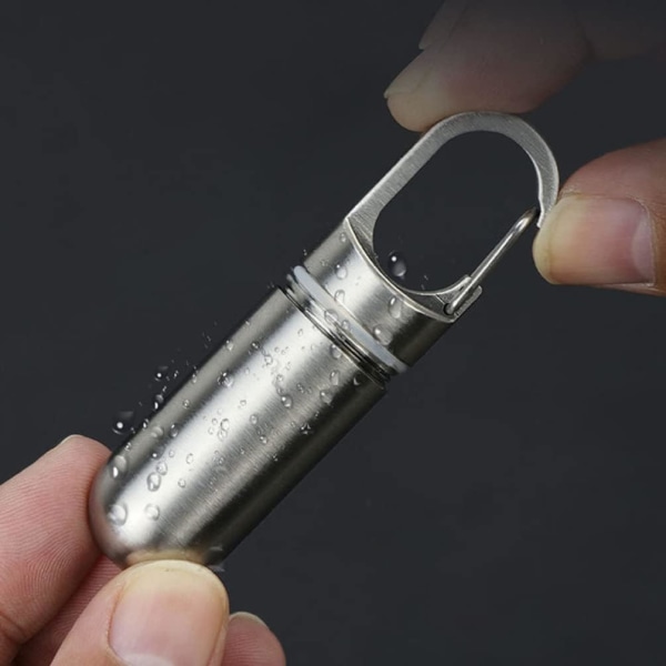 1 pillerhållare för nyckelring, bärbar pillerlåda i rostfritt stål