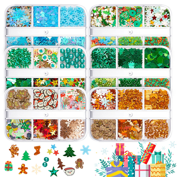 Jul Nageldekoration Glitter Paljetter Mjuk Keramik Snöflinga Pärla Skiva Färg Smink Nagellack Lim Tillbehör