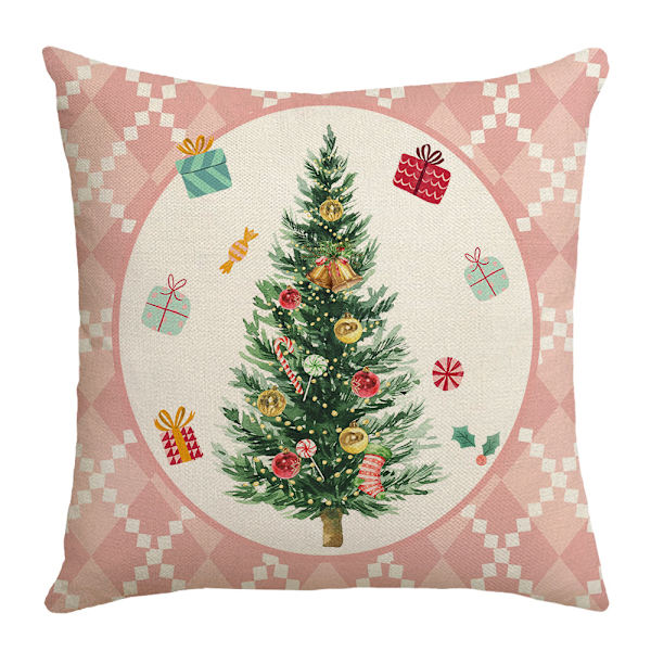 4-pack Jul Kuddfodral 45x45cm Rosa Julgran Fyrkantigt Örngott Soffa Kudde Skydd Heminredning