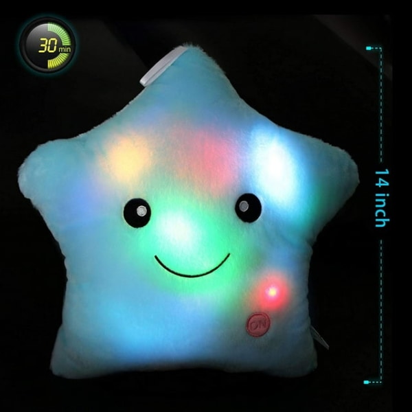 Creative Twinkle Glowing Stars Shape plysch putskudde, LED Nig