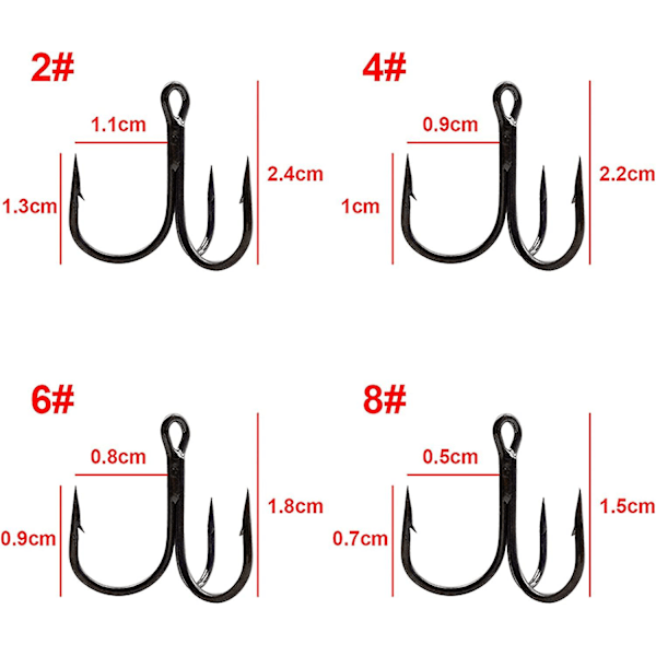 50 stk 35647 hameons de pche aigus en acier  haute teneur en carbone noir petit coude rond Triple dur leurre cuillre hameon taille 2 4 6 8 10 12 14