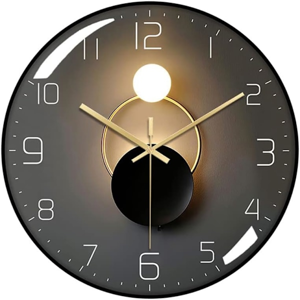 Modern Tyst Väggklocka (Svart), 30 cm Diameter Rund Digital Kvarts Väggklocka, Lämplig för Vardagsrum, Kontor, Sovrum