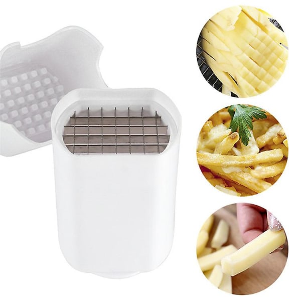 White Plastic Potato Cutter with Lid Cutter - 44 G Potato Cutter - Stainless Steel Quick Potato Cutter