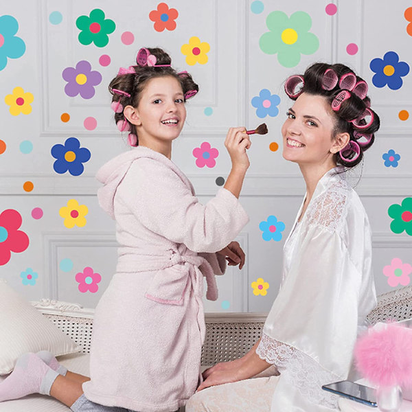 Färgglada små blommiga väggdekaler söta retroblommor flickor
