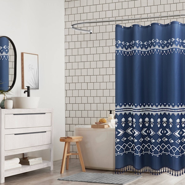 Bruseforhæng 180 x 180 cm blåt boheme bruseforhæng vandtæt trykt polyester bruseforhæng