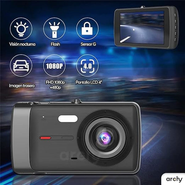 Dashcam 4\", dobbelt objektiv HD 1080P