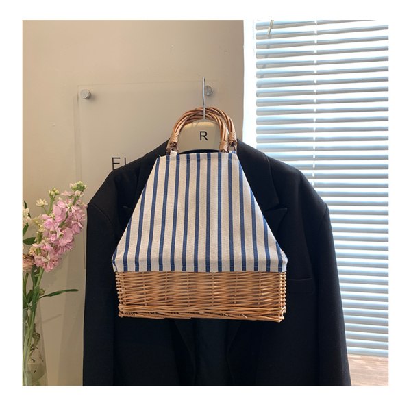 Bærbar piknikkurv, kurvvev Tote Canvas Bag med to