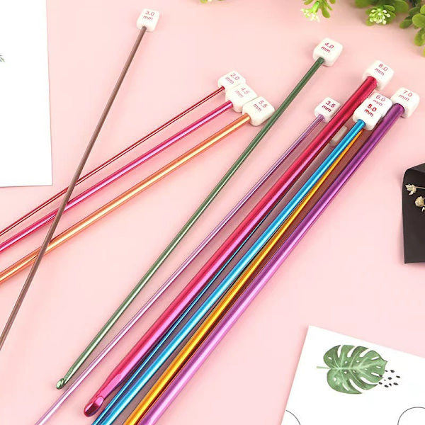 Virka nål set, flerfärgad aluminium virka nål set, lång virka nål, tunisisk virka nål, stickningsnålar kit, hushållsverktyg för nybörjare eller proffs, lätt att bära