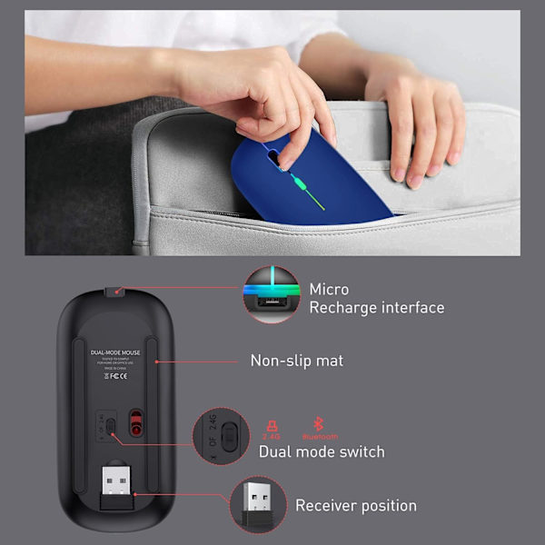Oppladbar Bluetooth trådløs mus for iPad Pro iPad Air MacB