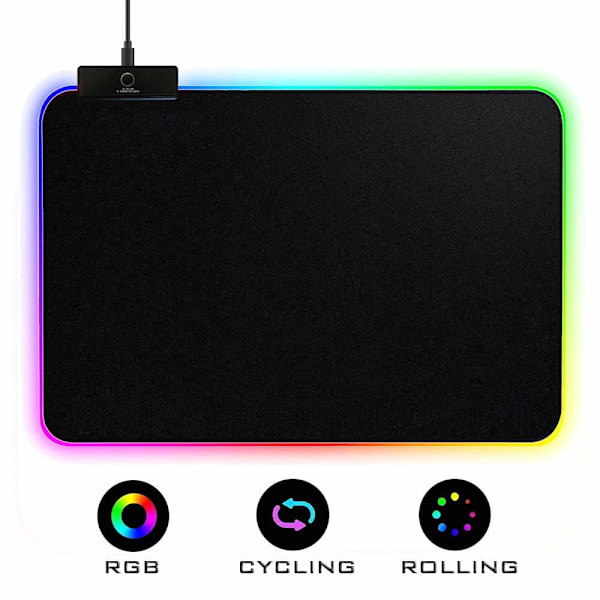 Mustache RGB Gaming Musmatta med Mjuk Tygstruktur, 7 LED-Färger Musmatta 250*350*3mm