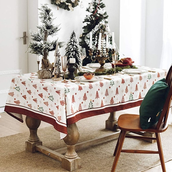 (Rød, 140X230cm) Juledug polyester rektangulær dug, pletafvisende vaskbar dug, egnet til
