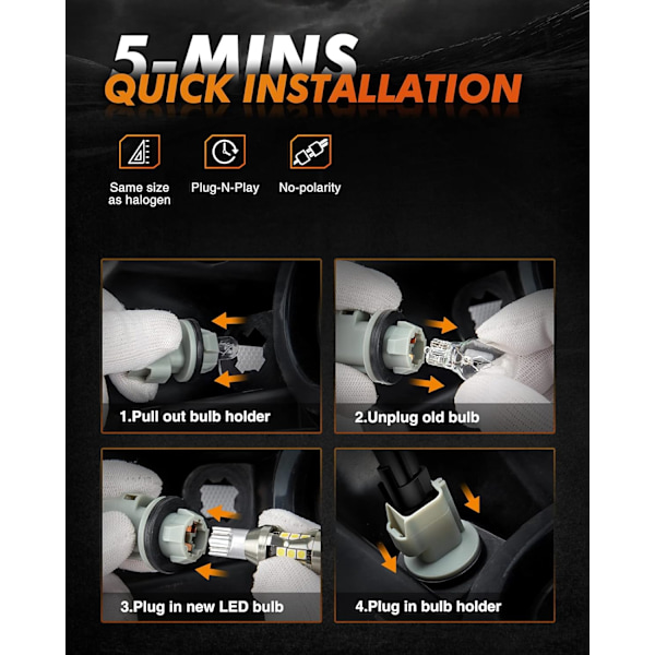 Pakke LED-pærer, 912 921 LED-pære Baklys T15 LED-baklys 2600 lumen 6000K Xenon Hvid W15W 906 904 902