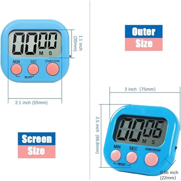 Magnetisk køkkenur med stort LCD-display, timere til madlavning, studier, høj alarm og nedtælling