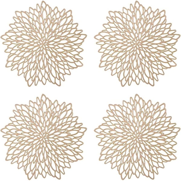 4 st gyllene placemattor, ihåliga runda placemattor, runda placemattor i plast, används för värmeisolering av tallrikar och bordsdekoration (guld)