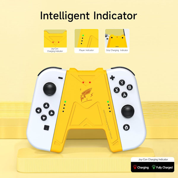 Switch Joy-Con -latauskahva 1200 mAh:n akulla - Kannettava latausratkaisu yhteensopiva Nintendo Switch -ohjaimen JoyConien kanssa, 1 m:n USB-C-latauskaapeli, keltainen