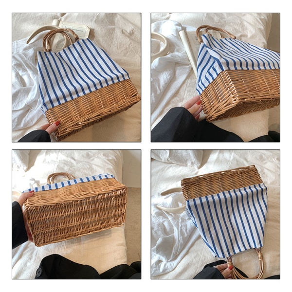 Bærbar piknikkurv, kurvvev Tote Canvas Bag med to