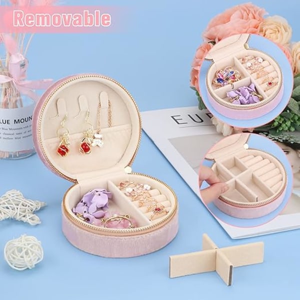 1 rosa mini reseväska för smycken, reseväska för smycken, liten smyckesorganisatör för ringar, örhängen, halsband, armband