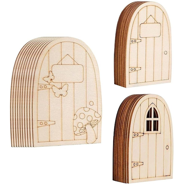 10 stk Umalte Fe-Tema Mini Dørformede Trebiter, Tre
