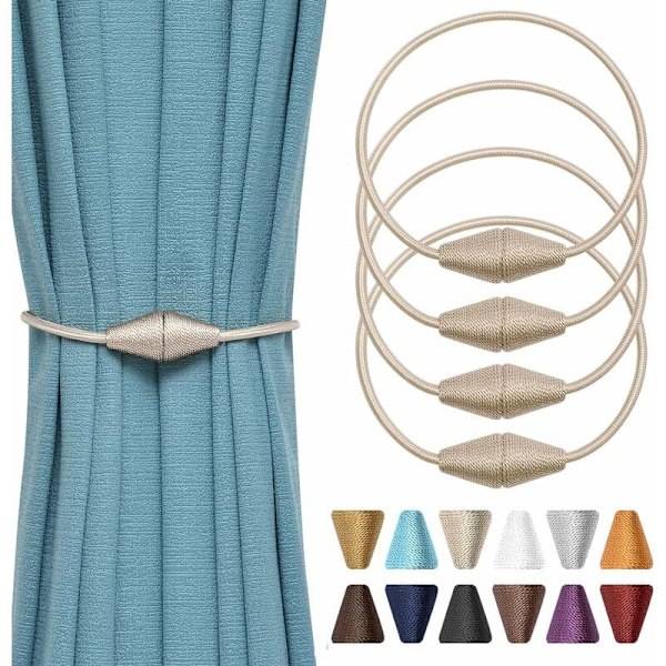 4 kpl Magneettisia verhonpidikkeitä, käsintehty punottu köysi, käytännöllinen ja koristeellinen kotiin ja toimistoon (Beige)