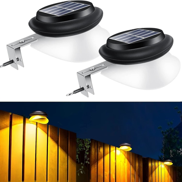 Utomhus solcellslampa, IP55 varmvit trädgårdslampa solcellsstaketlampa för uteplats, trottoar, gård, garage, allé, staket, 2-pack