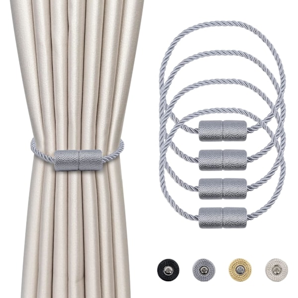 4 Stykker Magnetiske Gardinholdere Grå Flettet Gardinspenne Magnetisk Gardinholder Gardintau 45cm - Gardin