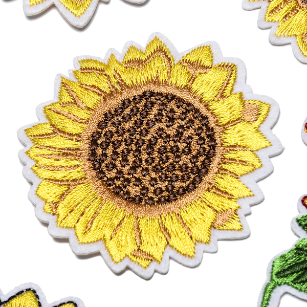 18 solsikke broderi mærker, broderede applikationsmærker