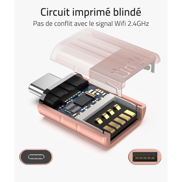 Roseguld USB C til USB Adapter 2-pak USB C Han til USB3 Hun