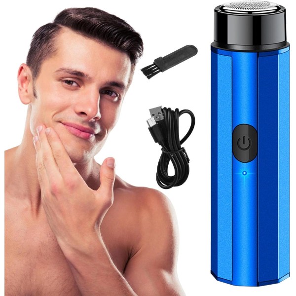 1 stk (blå) bærbar elektrisk barbermaskine, vaskbar elektrisk barbermaskine