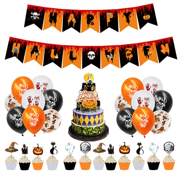Halloween-teemainen juhla- ja koristelippu-banneri-ilmapallo-syntymäpäivä