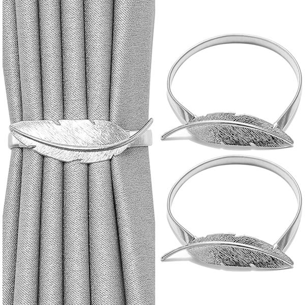2 silverfjädergardinband, justerbar snöre, metallbindning