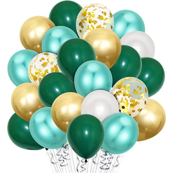 Dww-Ballonger Mörkgrön Födelsedag, 60 Stycken Guld Konfetti Ballonger Helium, Matt Vit Ballonger, Metalliska Guld Gröna Ballonger för Bröllop Baby