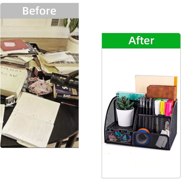 (Noir)Organisateur de bureau en filet simple avec tiroir coulissant, Organisateurs de bureau et rangement avec tiroir