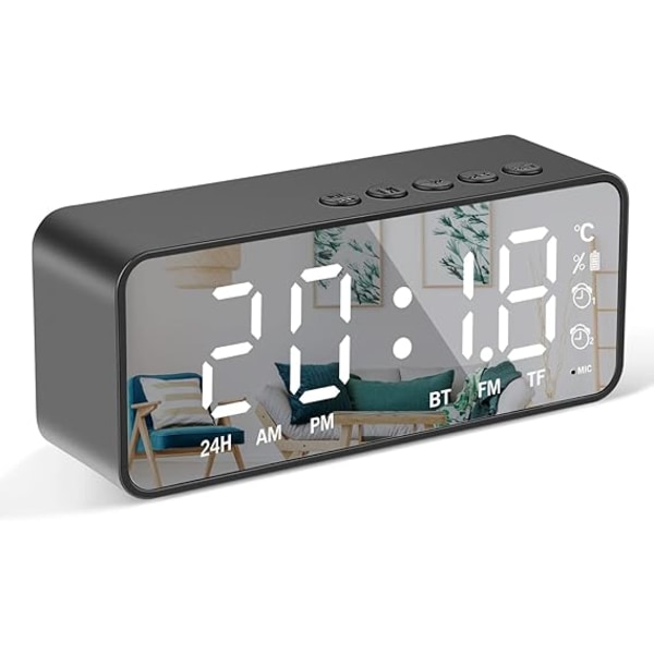 Digital Alarm Clock with Mirrored LED Display, 5.0 Bluetooth Spe