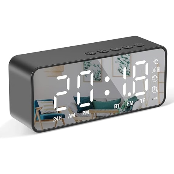 Digital väckarklocka med speglad LED-skärm, 5.0 Bluetooth Spe