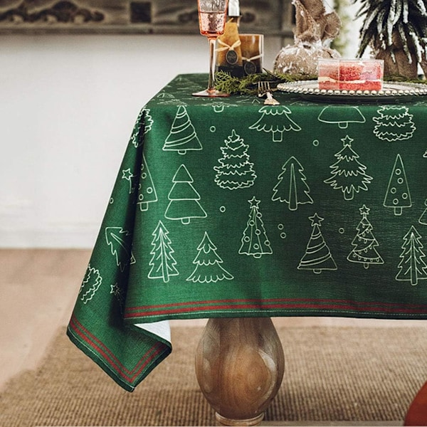 (Grön, 140X230cm) Julduk polyester rektangulär duk, fläckresistent tvättbar duk, lämplig